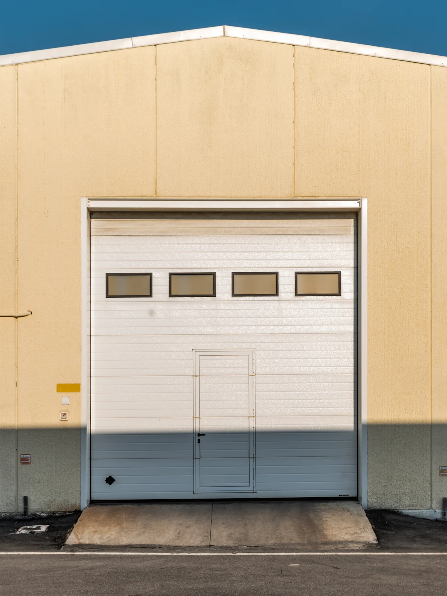 Garage door with a window on a modern building