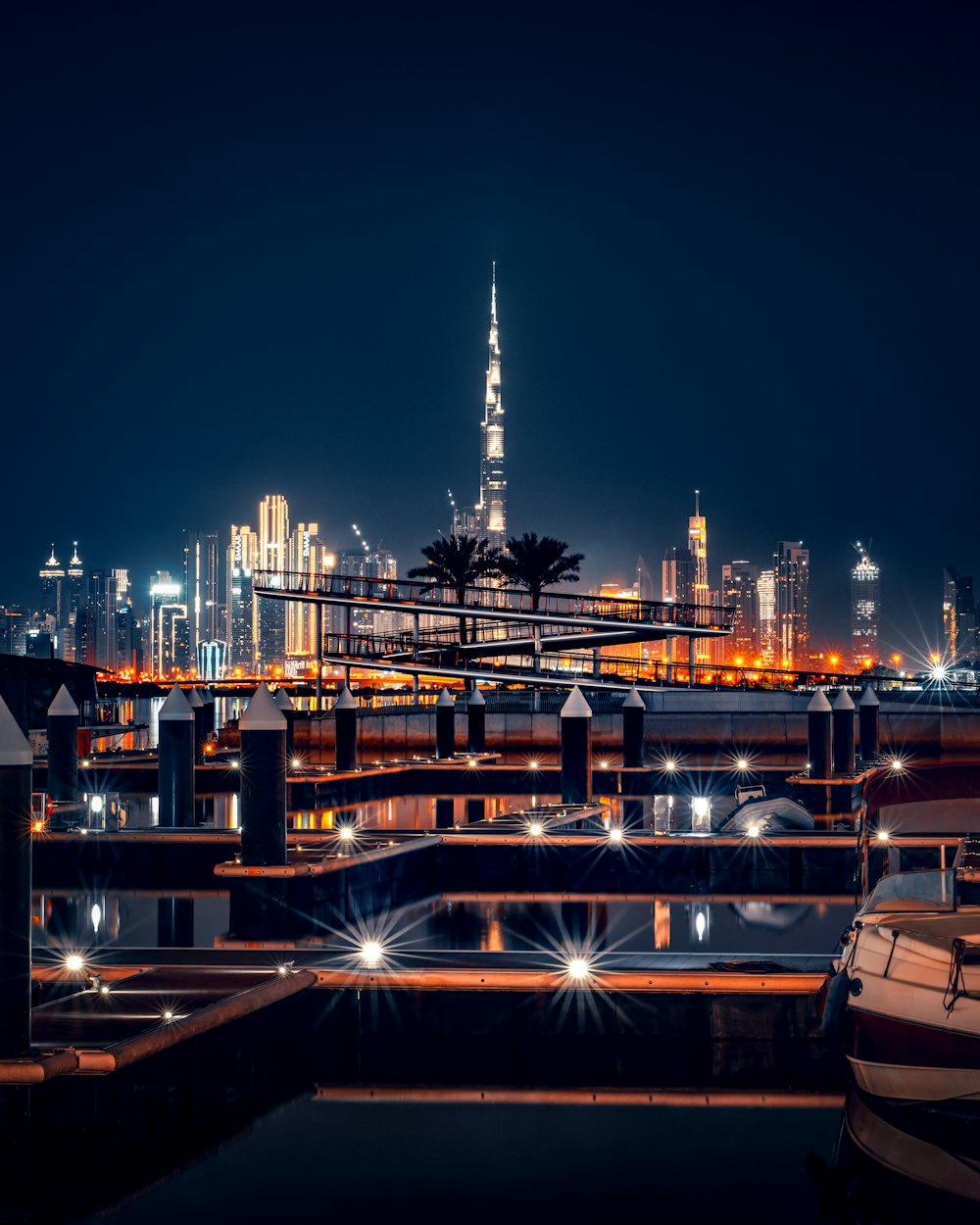 a city skyline at night