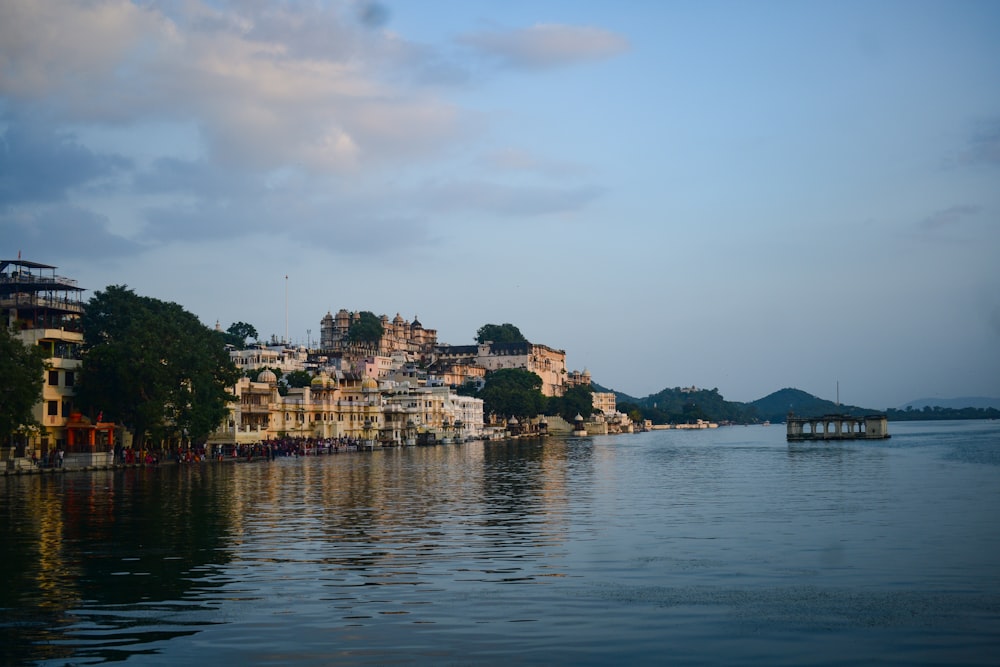 a body of water with buildings along it