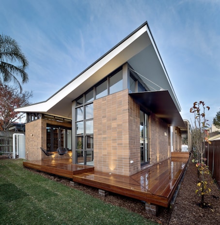 a house with a glass front