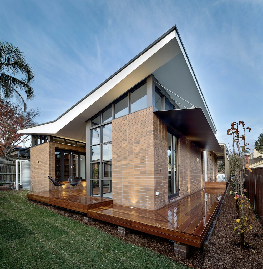 a house with a glass front