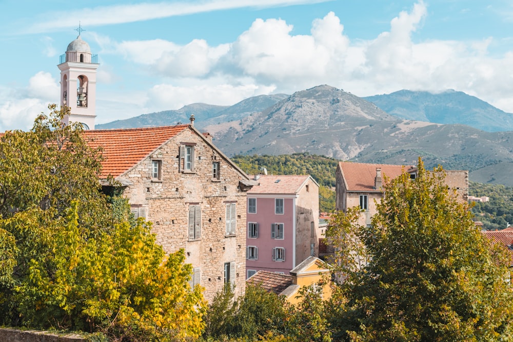 a group of buildings with a tower