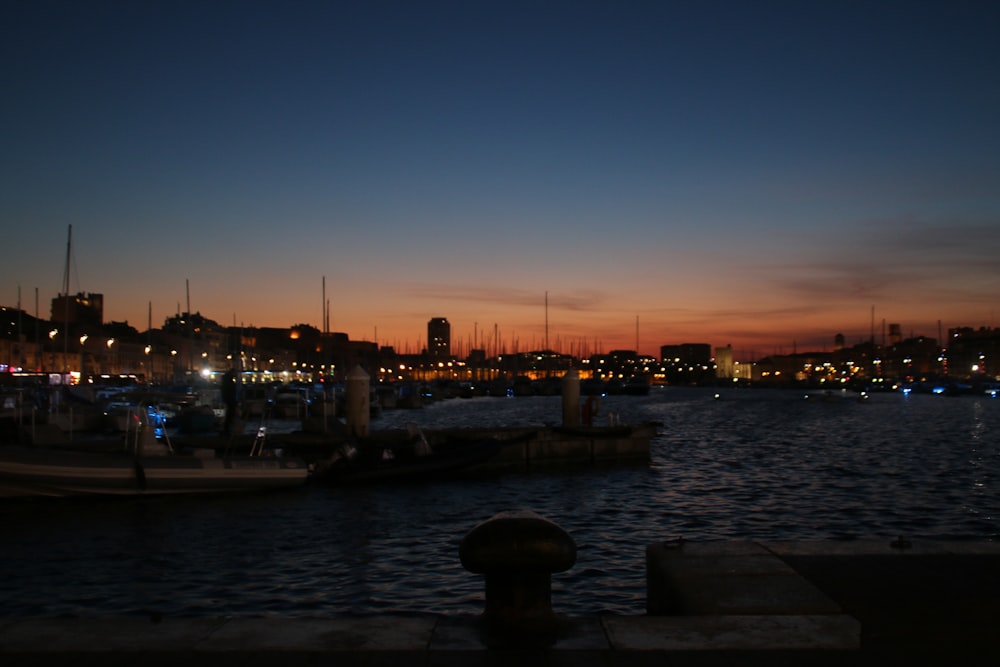 a city skyline at sunset