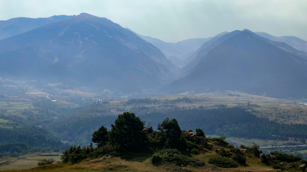 a landscape with hills and trees