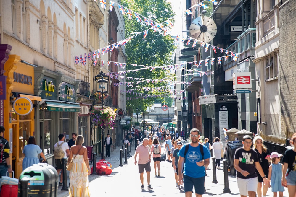 people walking in a busy street