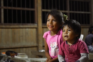 a couple of children posing for the camera