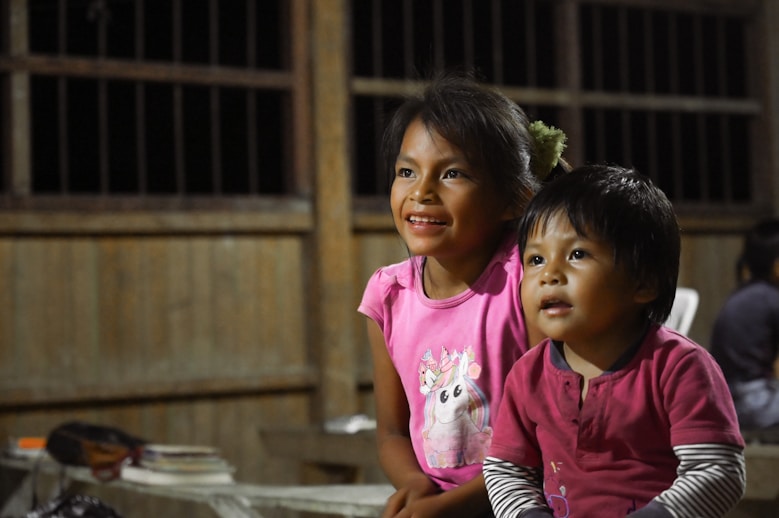 a couple of children posing for the camera