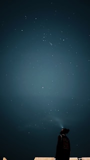 A person gazing at the stars with a telescope in a dark sky.