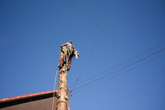 a person climbing a pole