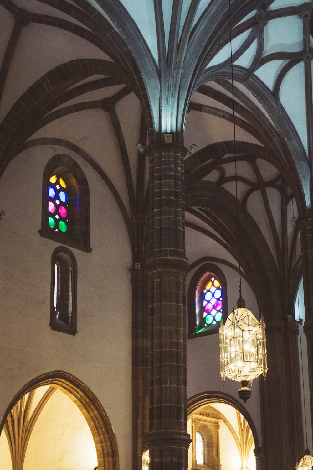 a group of stained glass windows