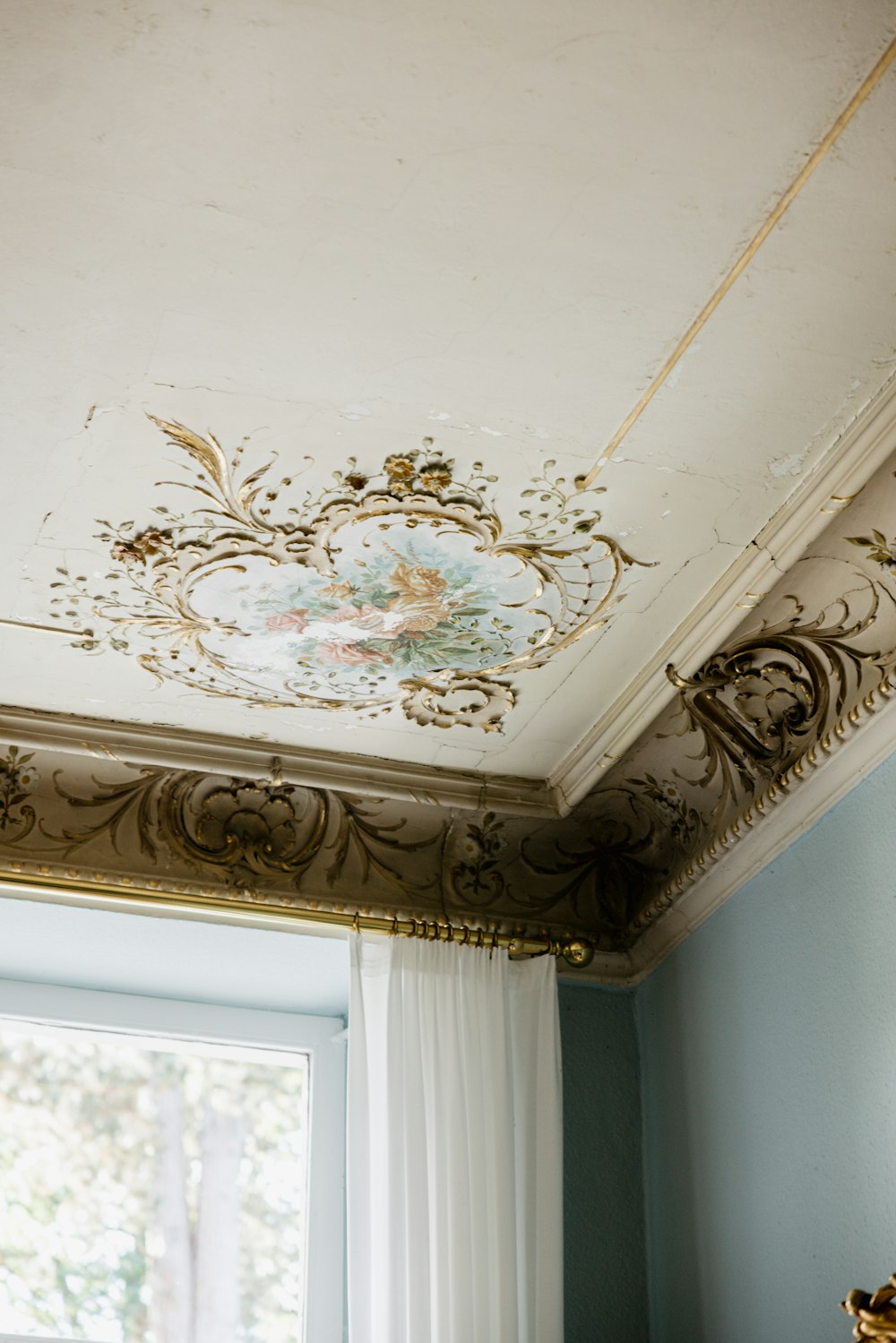 a ceiling with a decorative design