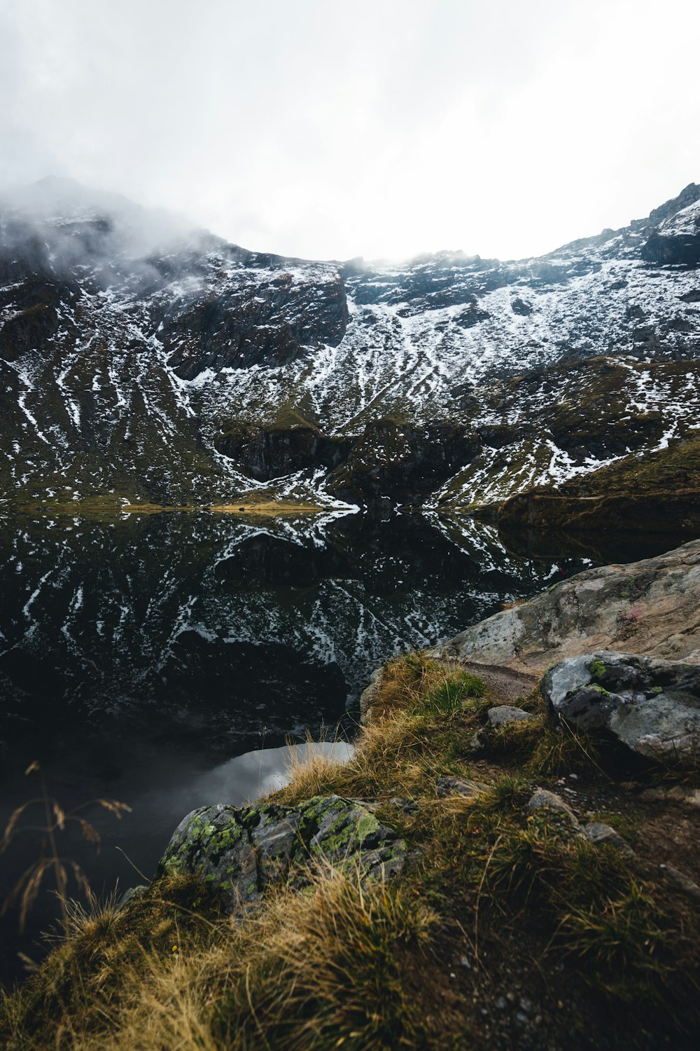 a lake surrounded by mountains