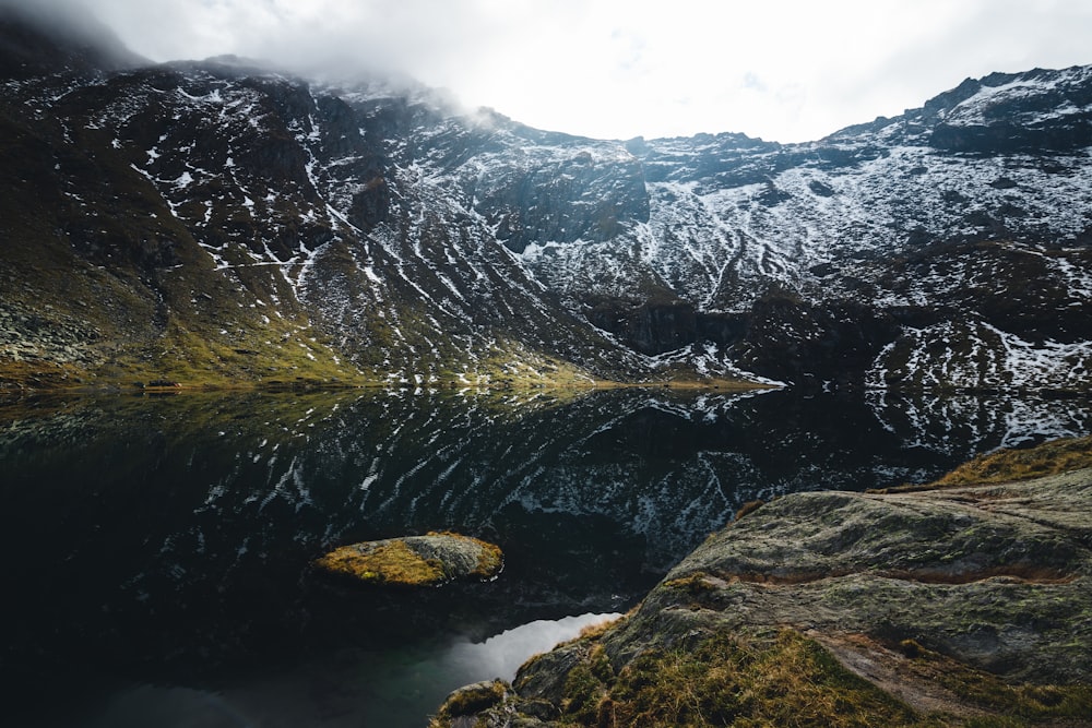 a lake surrounded by mountains