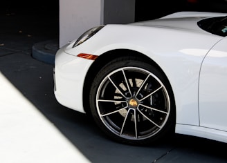 a white car with a black rim