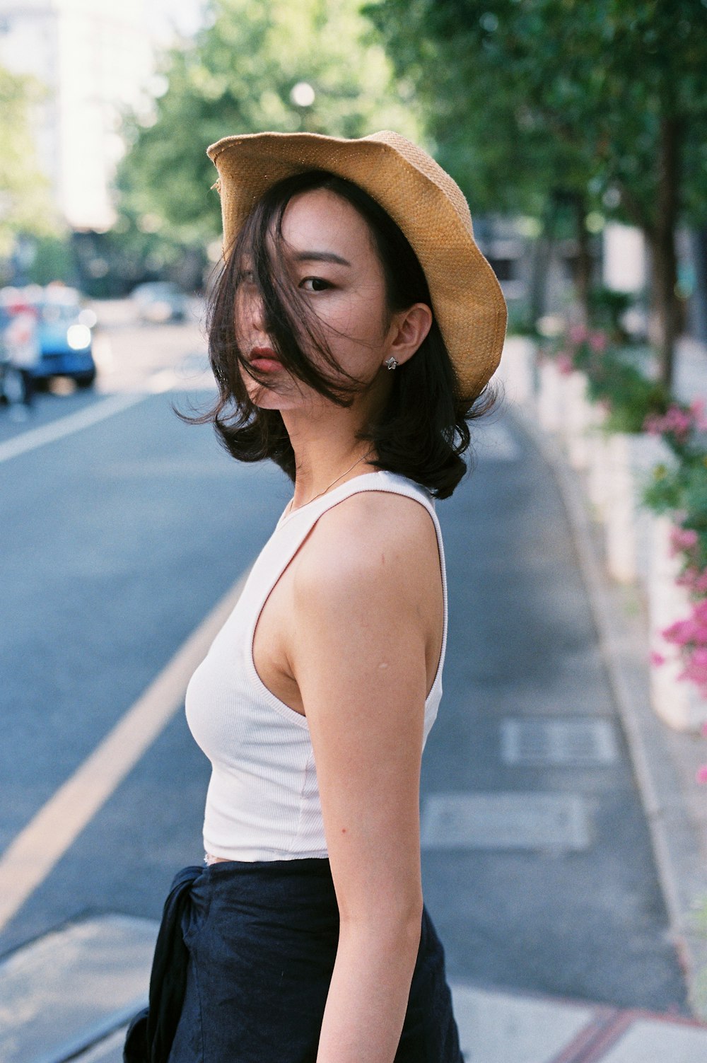 a woman wearing a hat