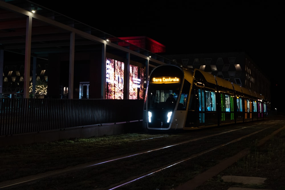 a train travels down the tracks