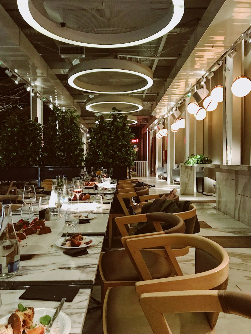 a large room with tables and chairs