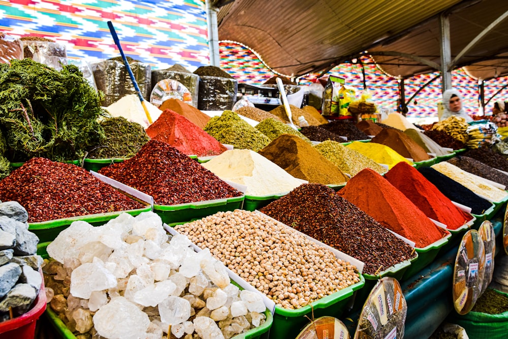 a market with various types of spices