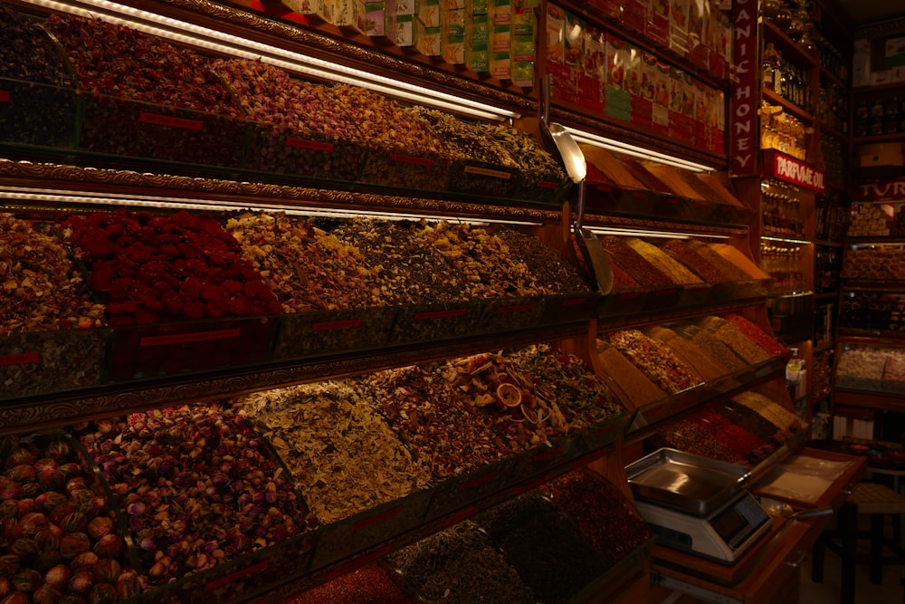 a grocery store with lots of fruits