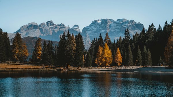 A lake with trees and mountains in the background — Madonna di Campiglio, Italy