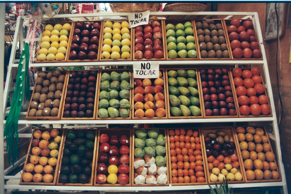 a shelf of fruits