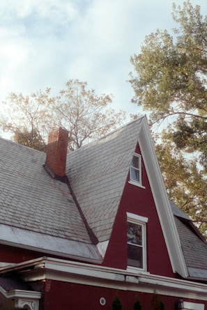 a red house with a chimney
