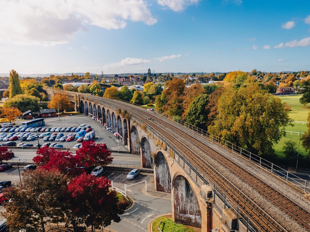 a bridge over a parking lot