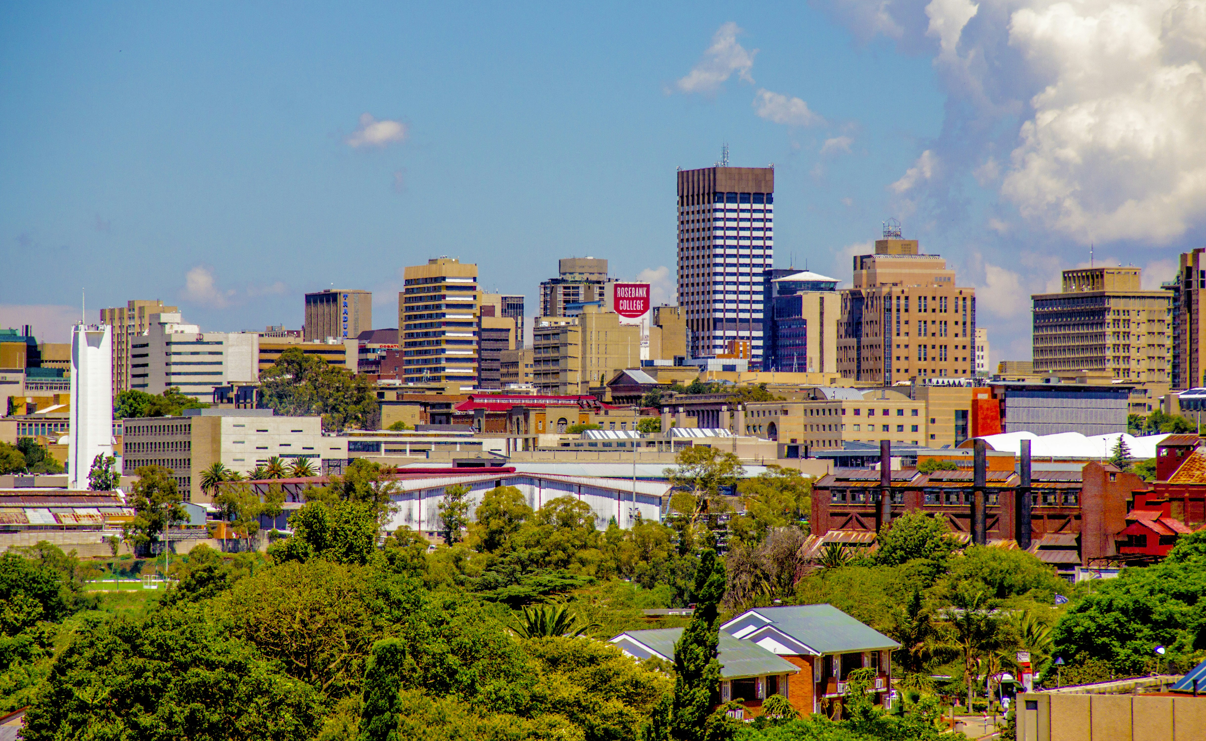 a city with trees and buildings