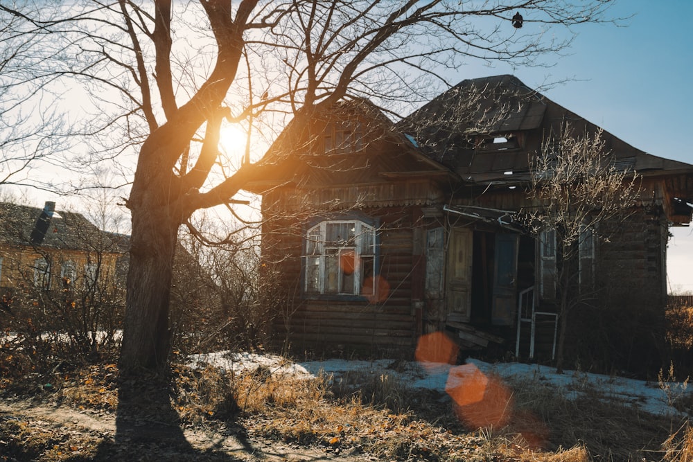 Una casa con un árbol delante