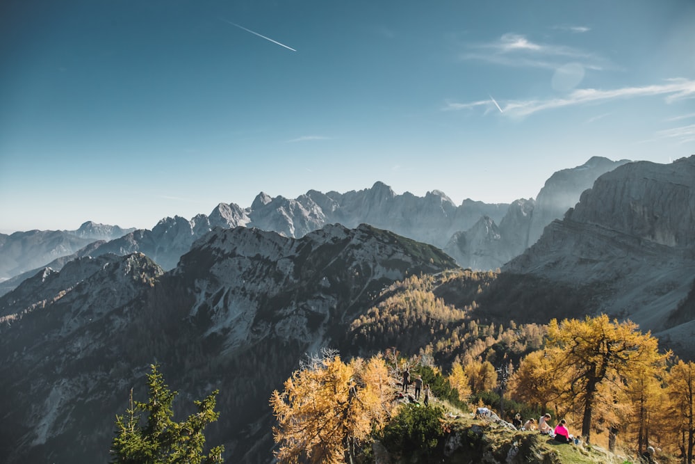 a mountain range with trees