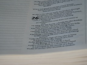 A close-up view of a book page displaying text with chapter and verse numbers. The text appears to be from a religious or philosophical book, with various proverbs or sayings listed in a structured format.