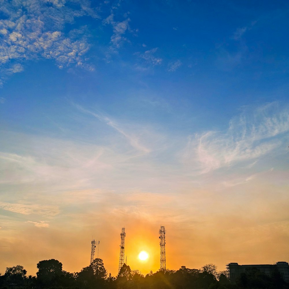 a sunset over a city