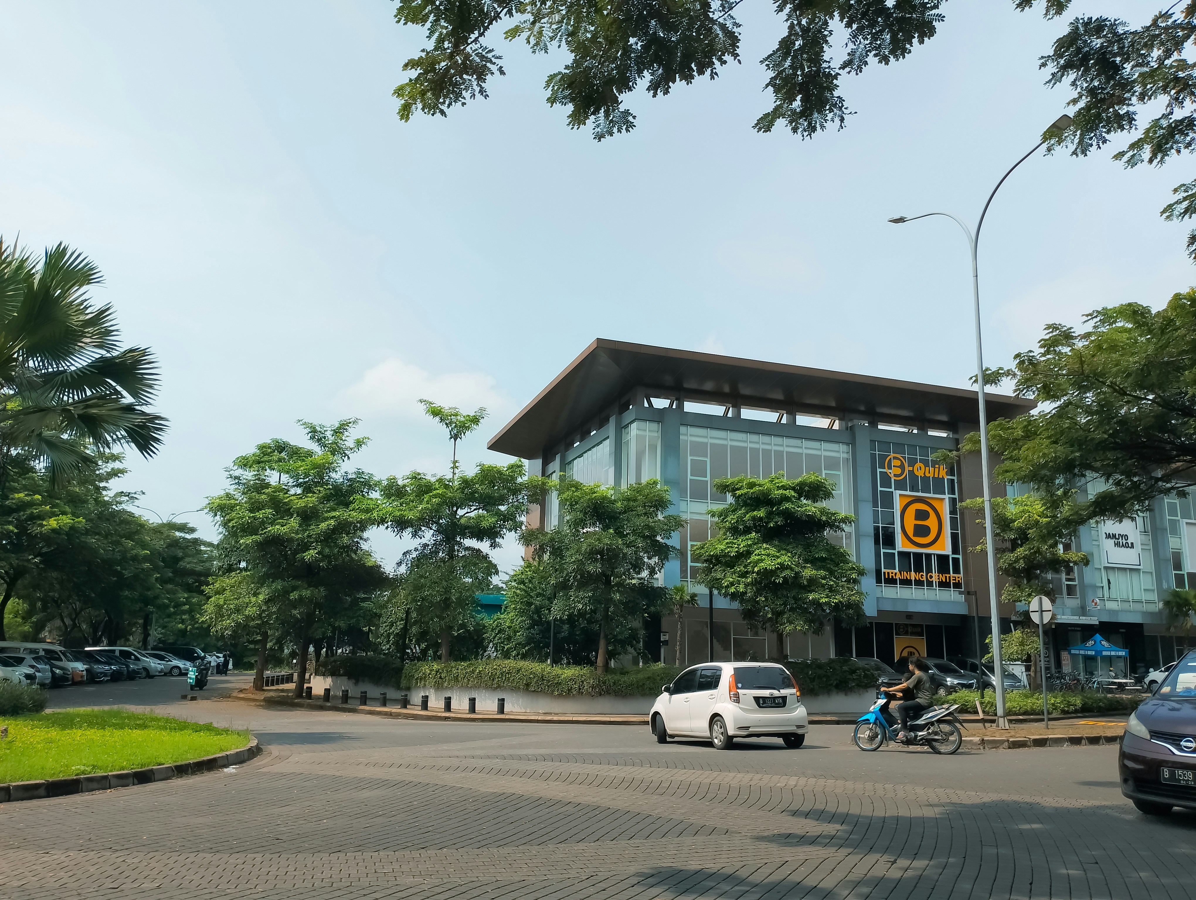 a building with a parking lot