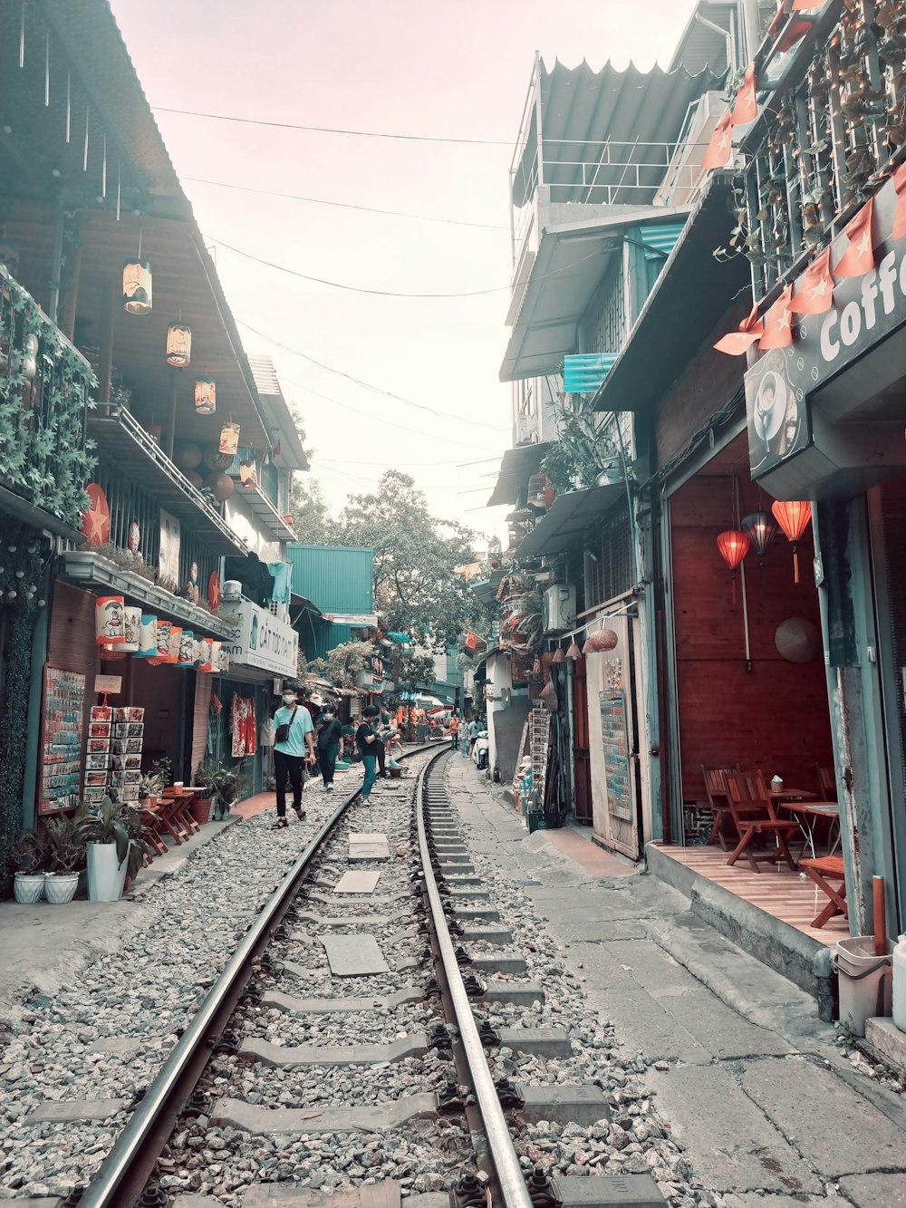 a train track in a city