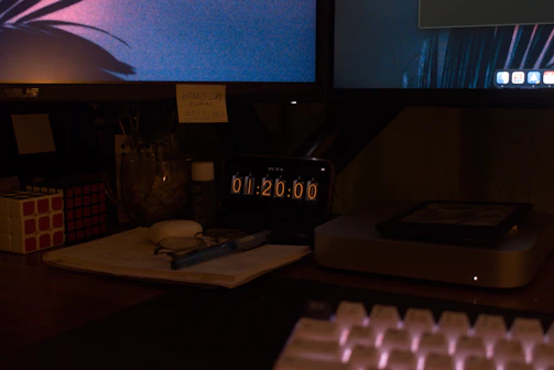 A clock showing time passing quickly while paperwork piles up.