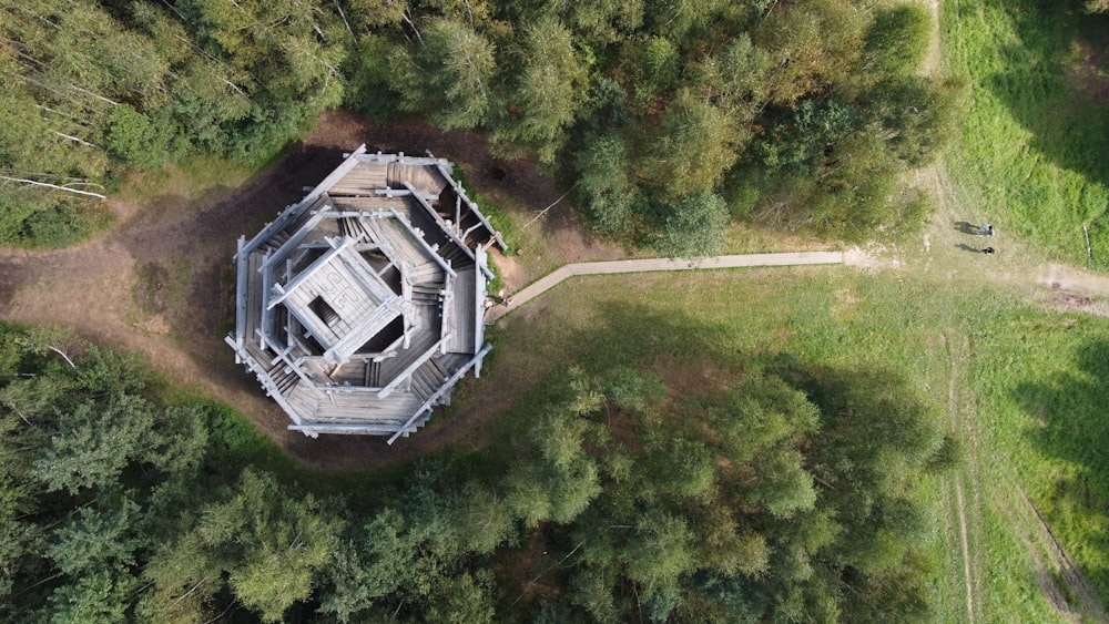 a building in a field