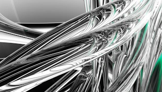 Abstract 3D digital art with flowing gold ribbons weaving through a futuristic black grid illuminated by glowing accents.