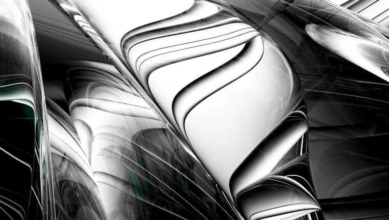 Abstract digital art representing narrative journeys of AI beings, featuring smooth lines and a neutral color palette.