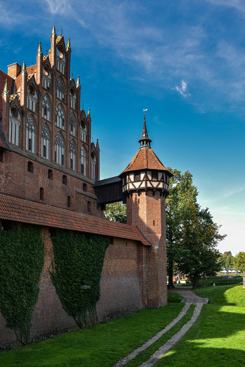 a brick building with a tower