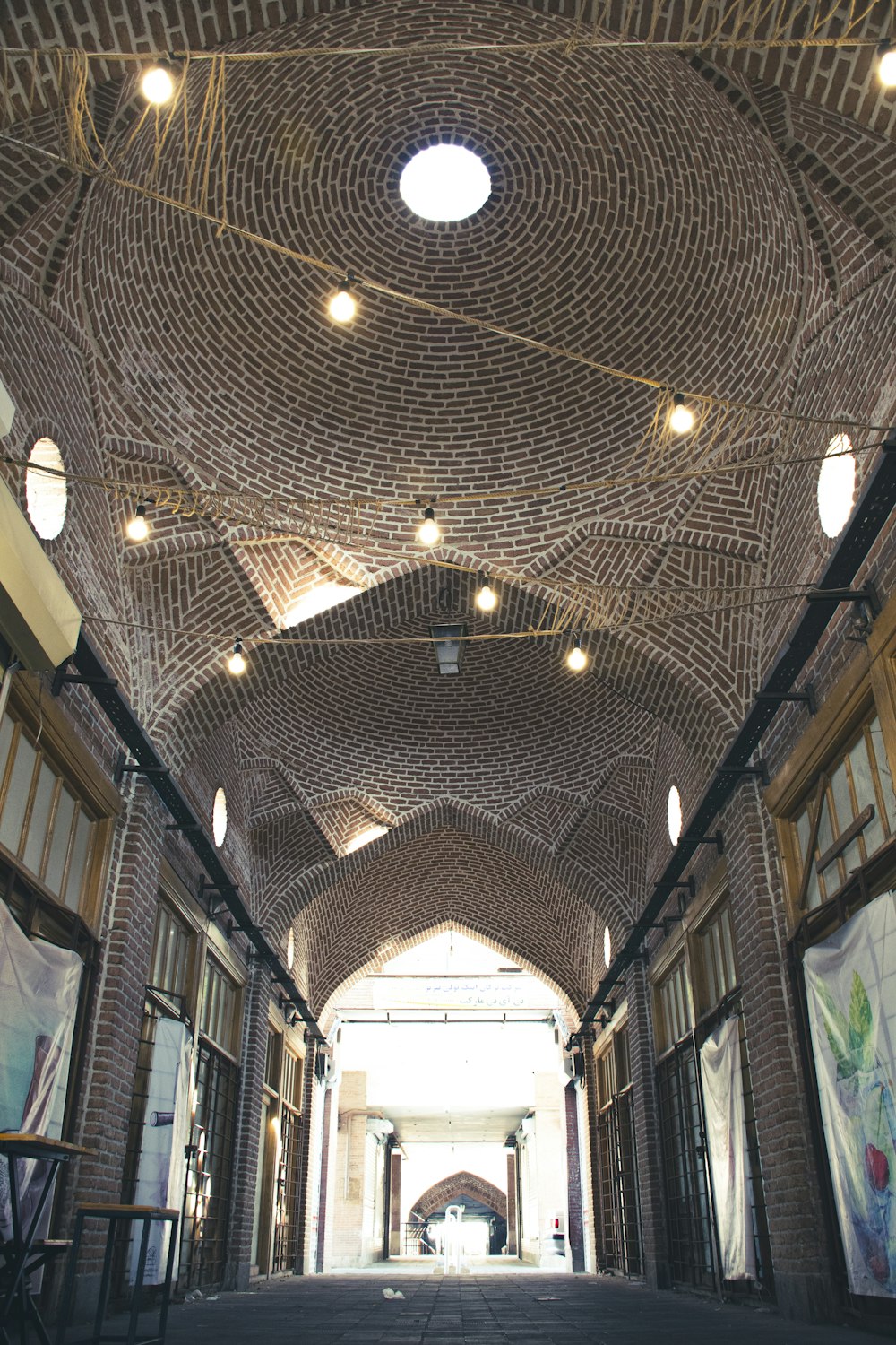 a large room with many lights