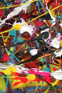 An abstract art piece with vibrant colors and dynamic shapes.