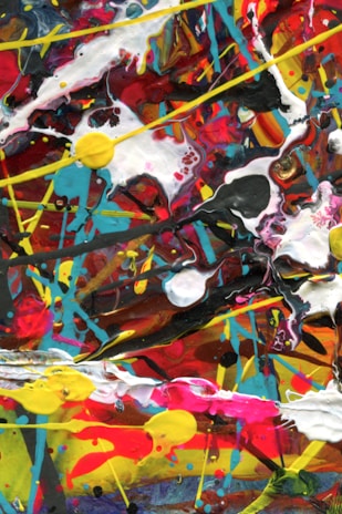 An abstract piece filled with dynamic colors and shapes.