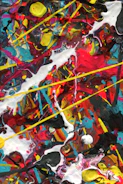 A vibrant photograph of Fred Martin’s early abstract paintings from the 1960s.