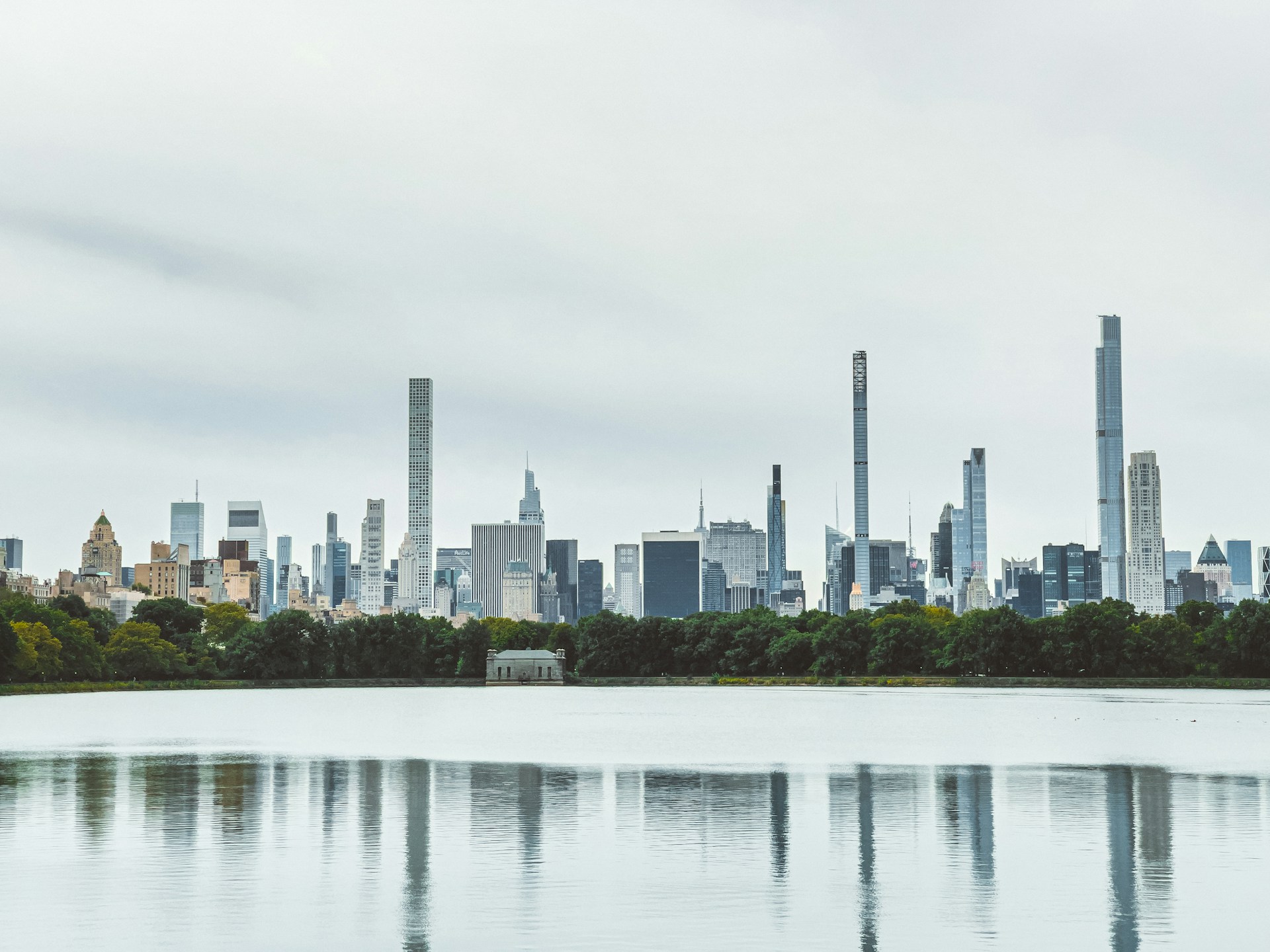 a city skyline across water