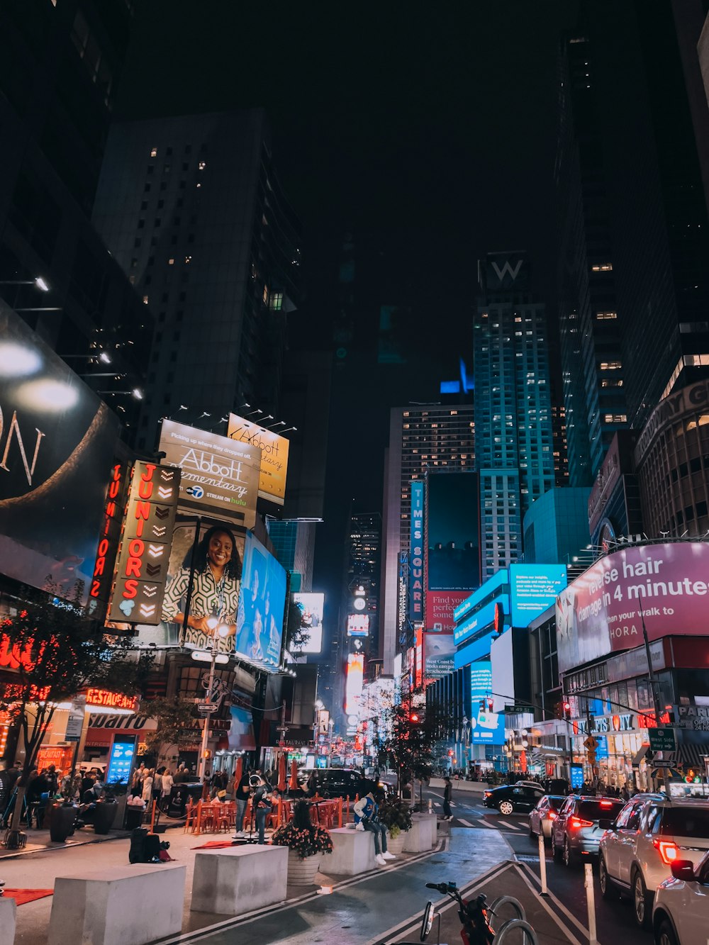 a city street at night