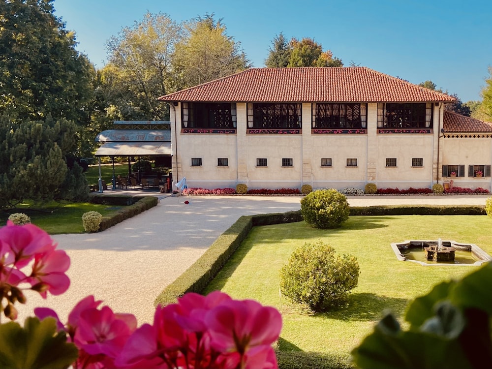 a building with a red roof