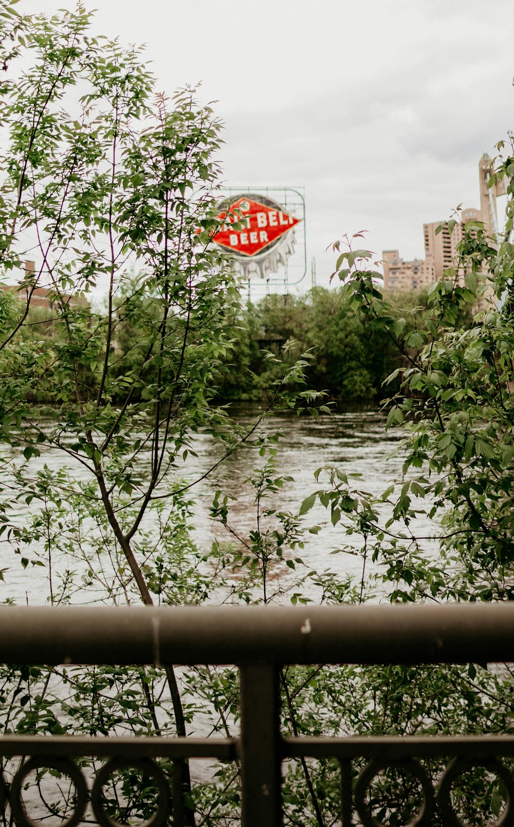 a sign over a river