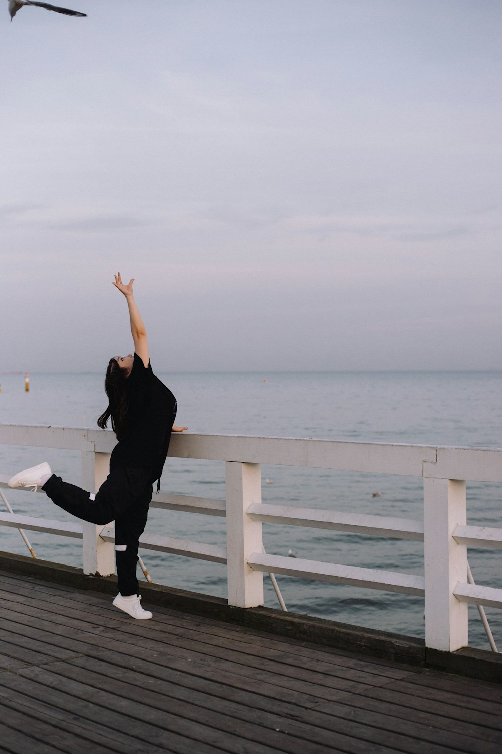 a person jumping on a deck