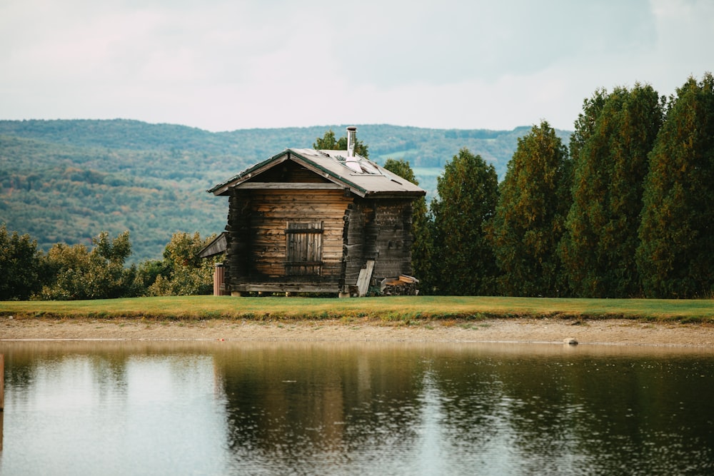 a house next to a lake