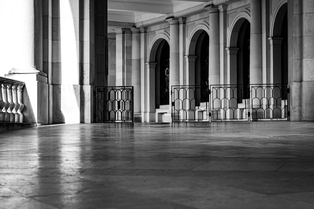 a large building with pillars